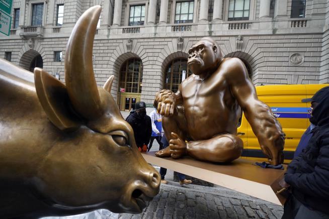 Harambe Statue Faces Off With Wall Street's Charging Bull