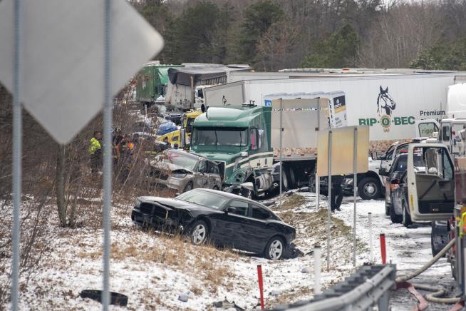 Snow Squall Blamed for 50-Car Crash on Interstate