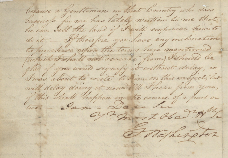 George Washington Letter Sees Him Pressed for Cash