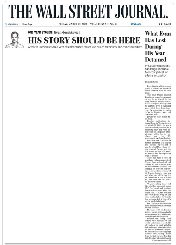 Wall Street Journal's Front Page Has a Giant Block of Space