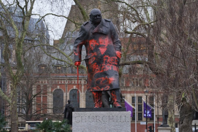 Churchill Statue Defaced With Graffiti in London