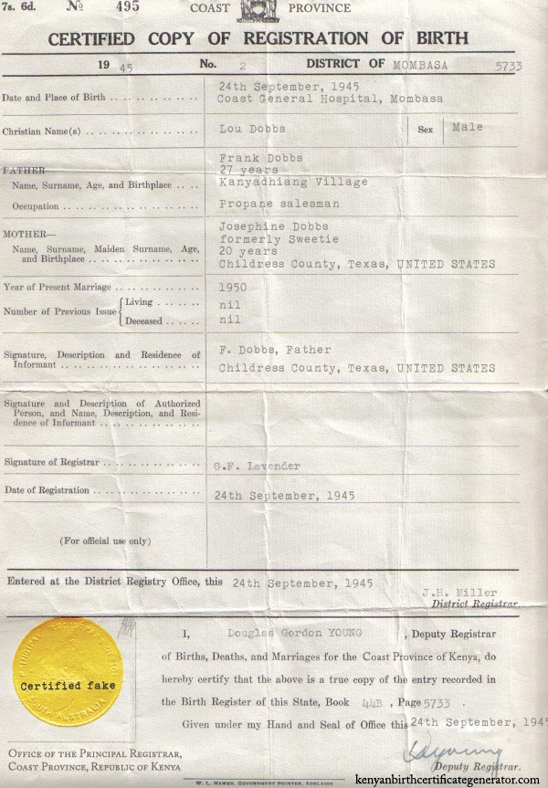 Lou Dobbs' Kenyan Birth Certificate Surfaces