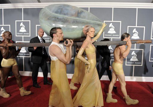 Lady Gaga Enters Grammys in Giant Egg
