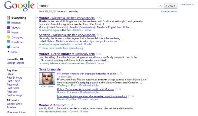 Google Search for 'Murder' Turns Up Abortion Entry