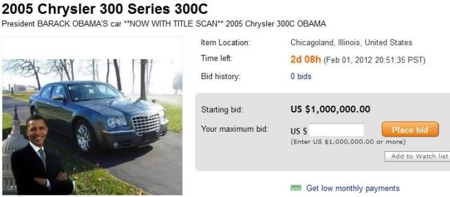 For Sale: Obama's Chrysler, $1M