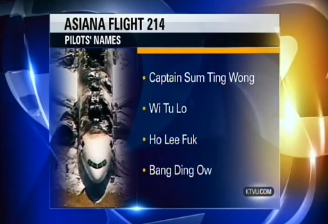 TV Station (Mis)Reports SF Crash Pilot as 'Sum Ting Wong'