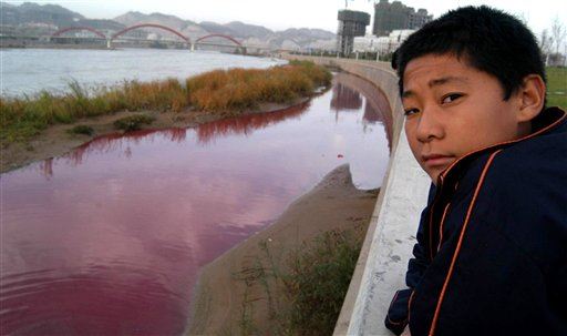 River Turns Blood-Red in an Hour