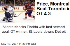 Price, Montreal Beat Toronto in OT 4-3