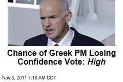 Chance of Greek PM George Papandreou Losing Tomorrow's Confidence Vote: High