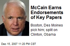 McCain Earns Endorsements of Key Papers