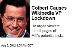 Colbert Causes Wikipedia VP Lockdown