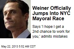 It&#39;s Official: Weiner&#39;s Running for NYC Mayor