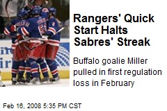 Rangers' Quick Start Halts Sabres' Streak