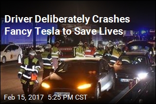 Driver Purposefully Crashes Fancy Tesla to Save Lives