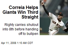 Correia Helps Giants Win Third Straight