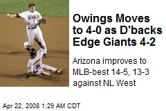Owings Moves to 4-0 as D'backs Edge Giants 4-2