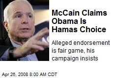 McCain Claims Obama Is Hamas Choice