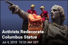 Columbus Statue Gets a Protest Life Jacket