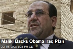 Maliki Backs Obama Iraq Plan