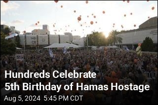 Hundreds Celebrate 5th Birthday of Hamas Hostage