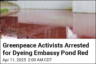Greenpeace Activists Arrested Over Embassy Pond Dyed Red