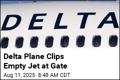 Delta Plane Clips Empty Jet at Gate