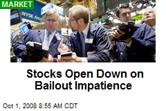 Stocks Open Down on Bailout Impatience