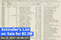 Schindler's List on Sale for $2.2M